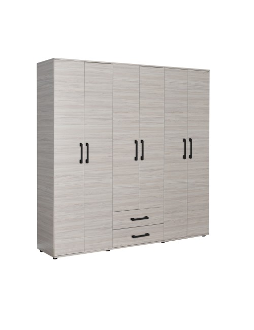 Armadio 6 Ante e 2 Cassetti GRD4262023 Colore Rovere 200x45x180H