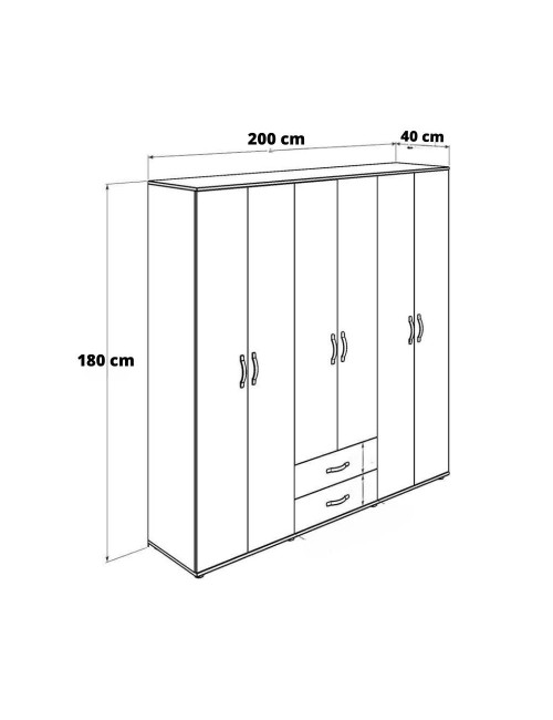 Armadio 6 Ante e 2 Cassetti GRD4262023 Colore Rovere 200x45x180H