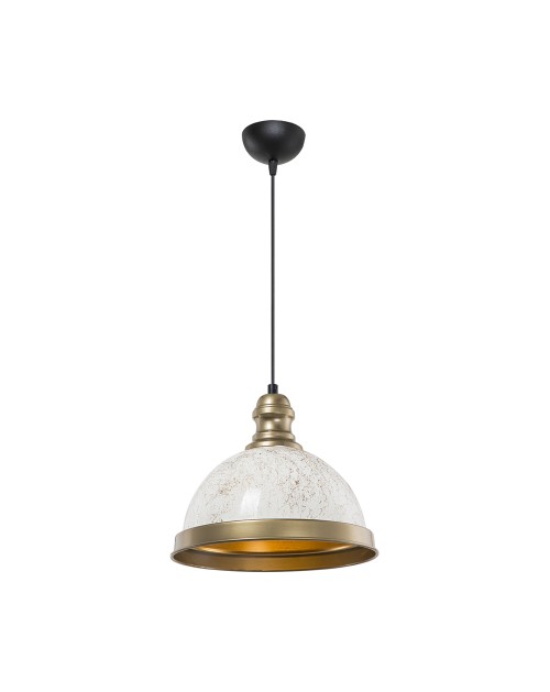 Lampada a sospensione con paralume metallo bianco e dettagli oro Astek ASZ1636