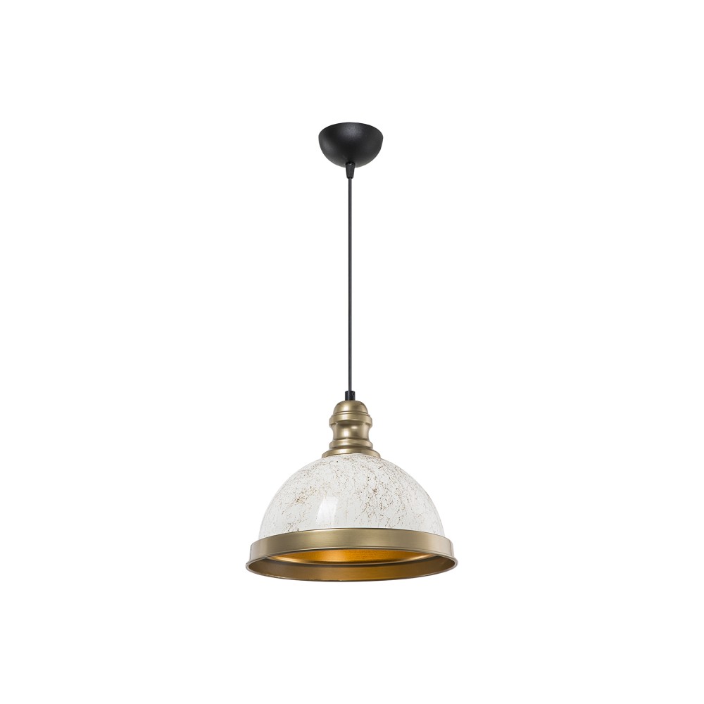 Lampada a sospensione con paralume metallo bianco e dettagli oro Astek ASZ1636