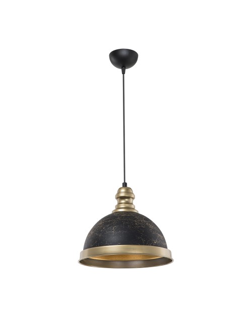 Lampada a sospensione con paralume metallo nero e dettagli oro Astek ASZ1637