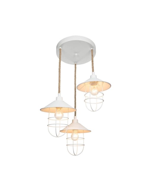 Lampada a Sospensione 3 luci metallo bianco e corda Bulut ASZ0632