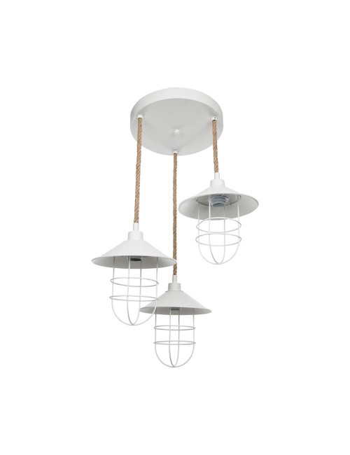 Lampada a Sospensione 3 luci metallo bianco e corda Bulut ASZ0632