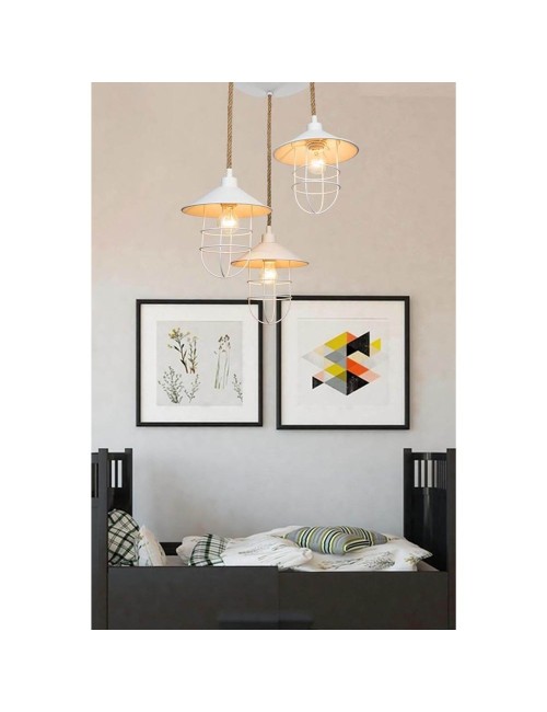 Lampada a Sospensione 3 luci metallo bianco e corda Bulut ASZ0632