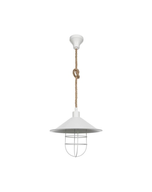 Lampada a sospensione metallo bianco e corda iuta Bulut ASZ0631