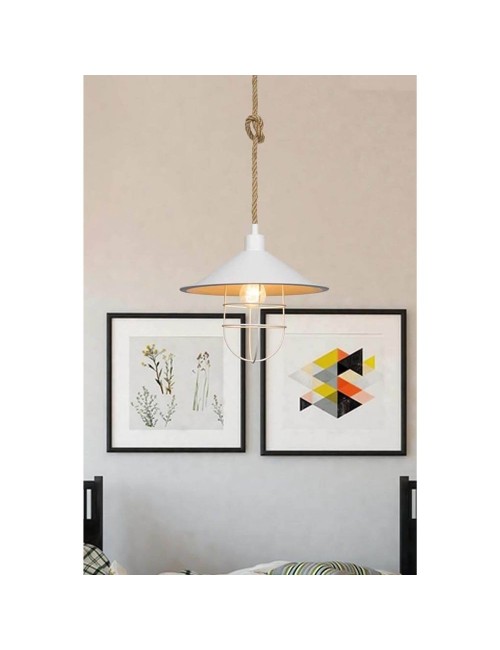 Lampada a Sospensione metallo bianco e corda iuta Bulut ASZ0631