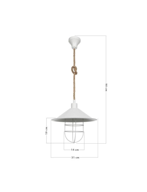 Lampada a Sospensione metallo bianco e corda iuta Bulut ASZ0631