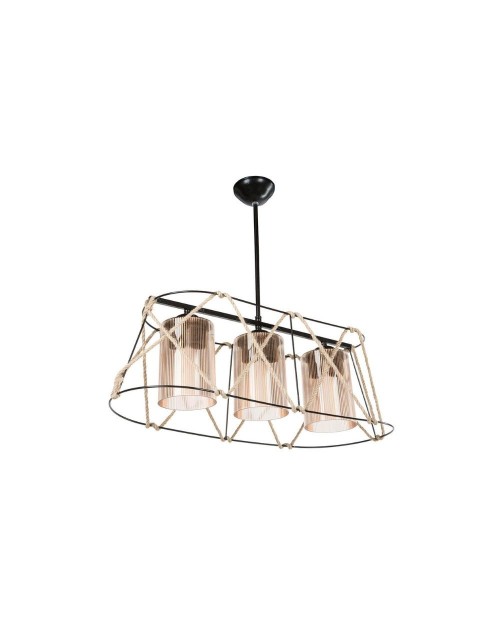 Lampada a sospensione 3 luci metallo nero e corda Gezegen ASZ0986