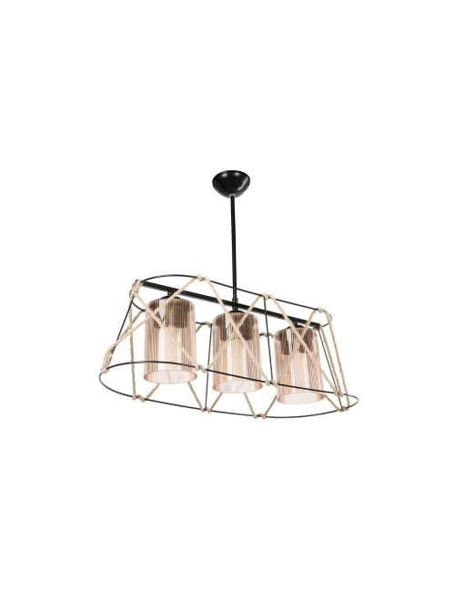 Lampada a Sospensione 3 luci metallo nero e corda Gezegen ASZ0986