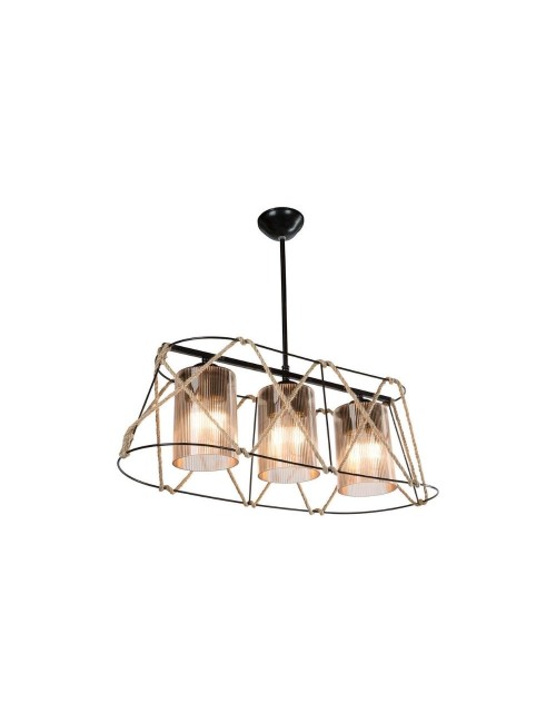 Lampada a Sospensione 3 luci metallo nero e corda Gezegen ASZ0986