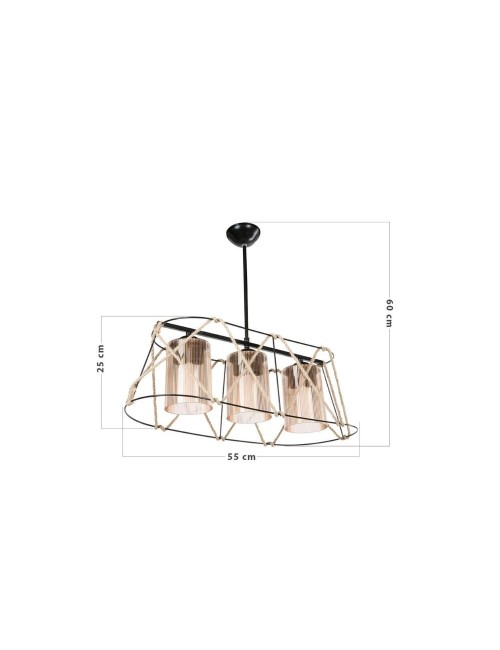 Lampada a Sospensione 3 luci metallo nero e corda Gezegen ASZ0986