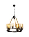 Lampada a sospensione stile retrò con dettagli in corda 6 punti luce Lotus ASZ0686 colore nero