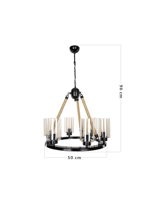 Lampada a Sospensione retrò con dettagli in corda 6 punti luce