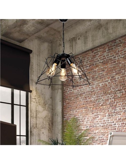 Lampada a Sospensione 3 Luci in Metallo Nero Asimmetrico Tena Prezzo
