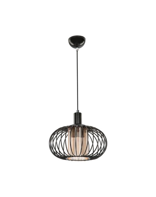 Lampada a sospensione con struttura in ferro e diffusore in vetro Terla MDL3674