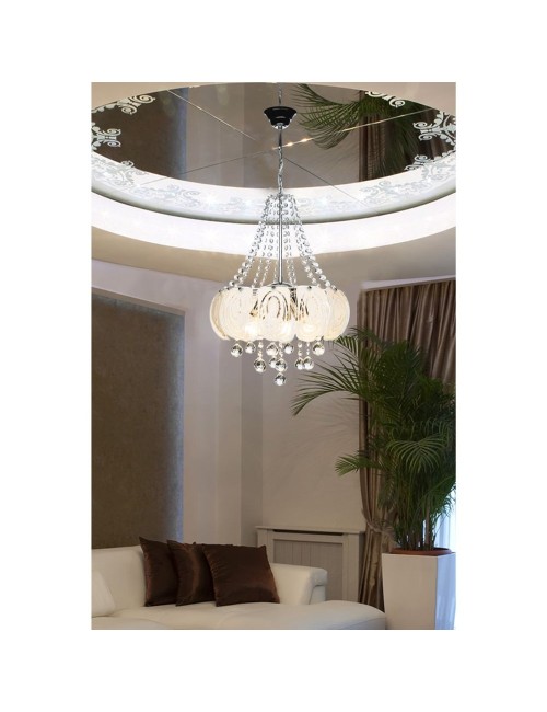 Lampada a Sospensione vetro decorato e pietre effetto cristallo Yon