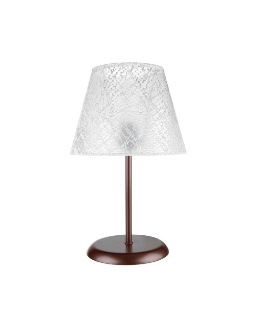 Lampada da tavolo in metallo e paralume tessuto ricamo Elva MNG3065