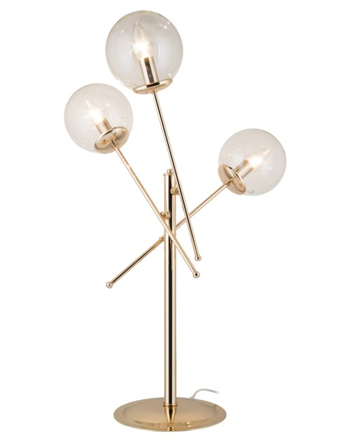 Lampada da tavolo con 3 paralumi in vetro e struttura in metallo oro Gondia ASZ1393 80h