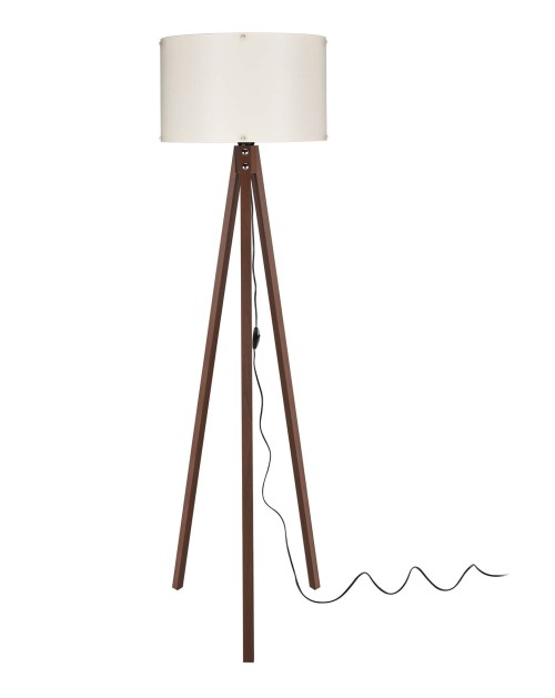 Lampada da terra treppiede noce con paralume crema Aden ASZ1460