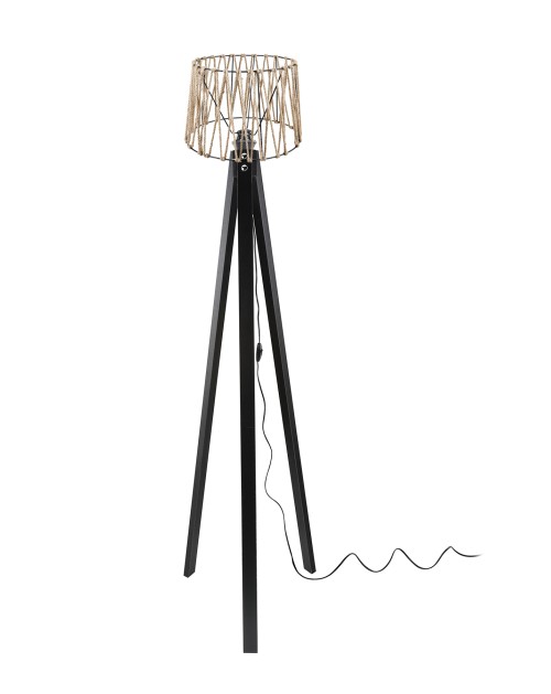 Lampada da terra treppiede nero con paralume in iuta DECONE1188