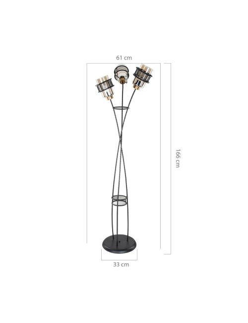 Lampada da terra in ferro intrecciato 3 luci in vetro Grande MDL3812
