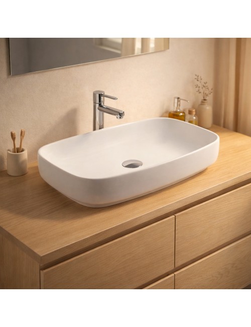 Lavabo da appoggio 1 vasca in ceramica per bagno 60x38 bianco lucido – Modello LAV43560
