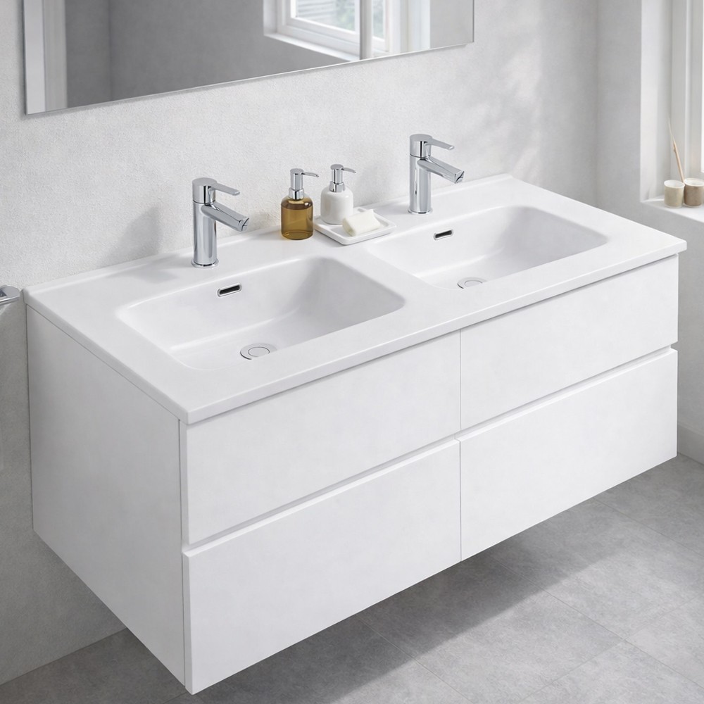 Lavabo 2 vasche da appoggio in ceramica bianco lucido 121– Modello LAV9120DS