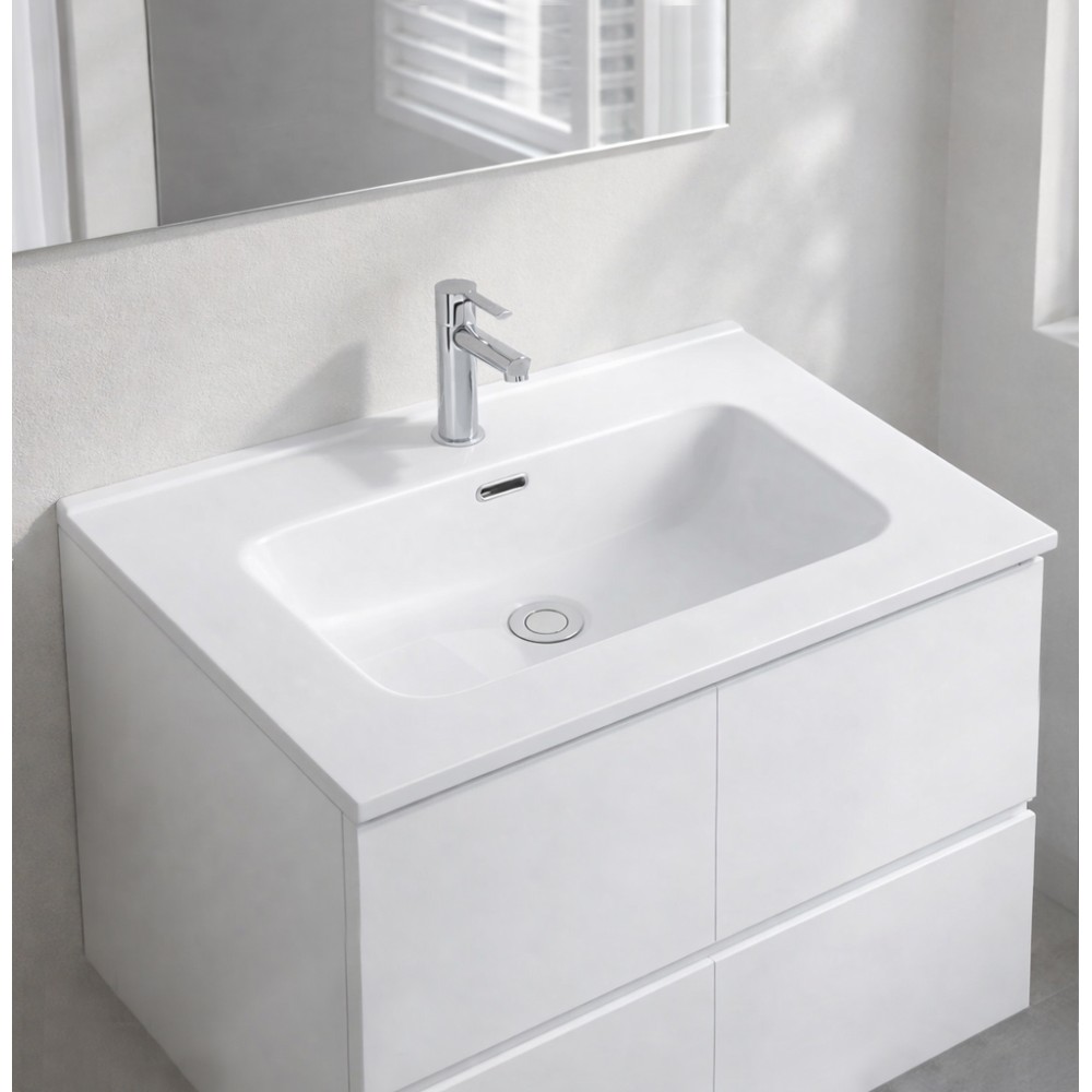 Lavabo da appoggio 1 vasca in ceramica per bagno bianco lucido 71x46,5 – Modello LAV9070S