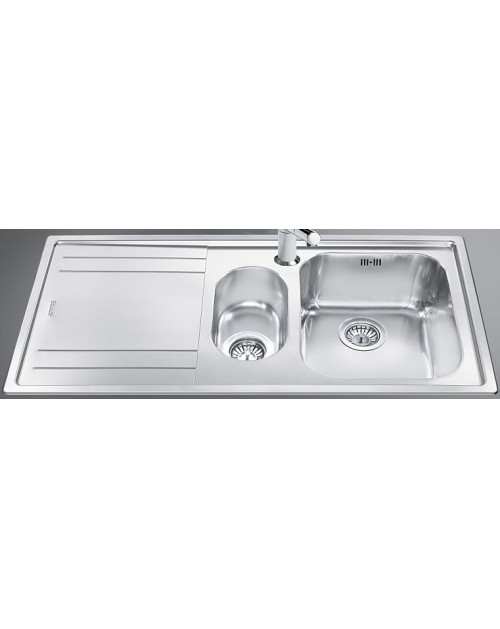 Lavello incasso semifilo 2 vasche e gocciolatoio sinistro 100x50 Smeg LE102S2 inox spazzolato