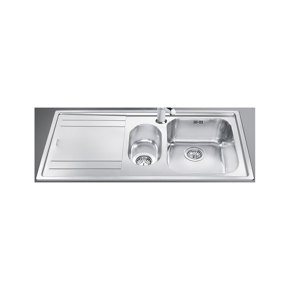 Lavello incasso semifilo 2 vasche e gocciolatoio sinistro 100x50 Smeg LE102S2 inox spazzolato