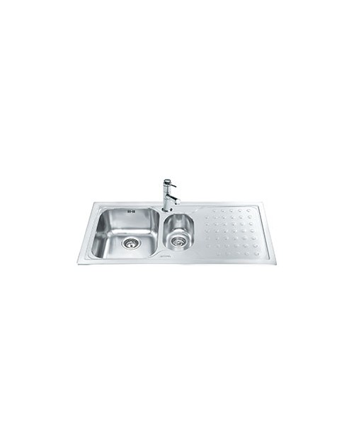 Lavello incasso 2 vasche gocciolatoio destro 100x50 Smeg LV100D3 inox