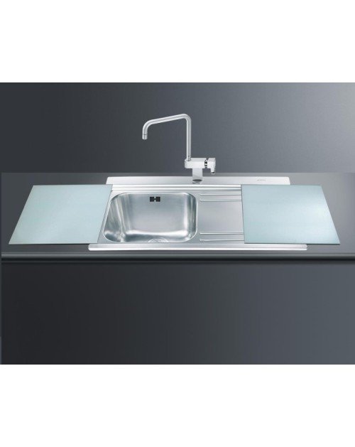 Lavello incasso 1 vasca e gocciolatoio destro con taglieri in vetro Smeg LI91SGD inox