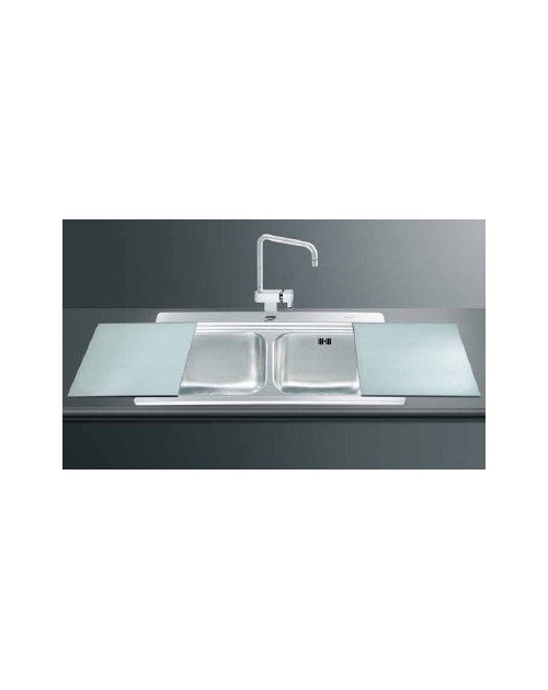 Lavello incasso 2 vasche 90x50 con taglieri in vetro bianco Smeg LI92B inox spazzolato
