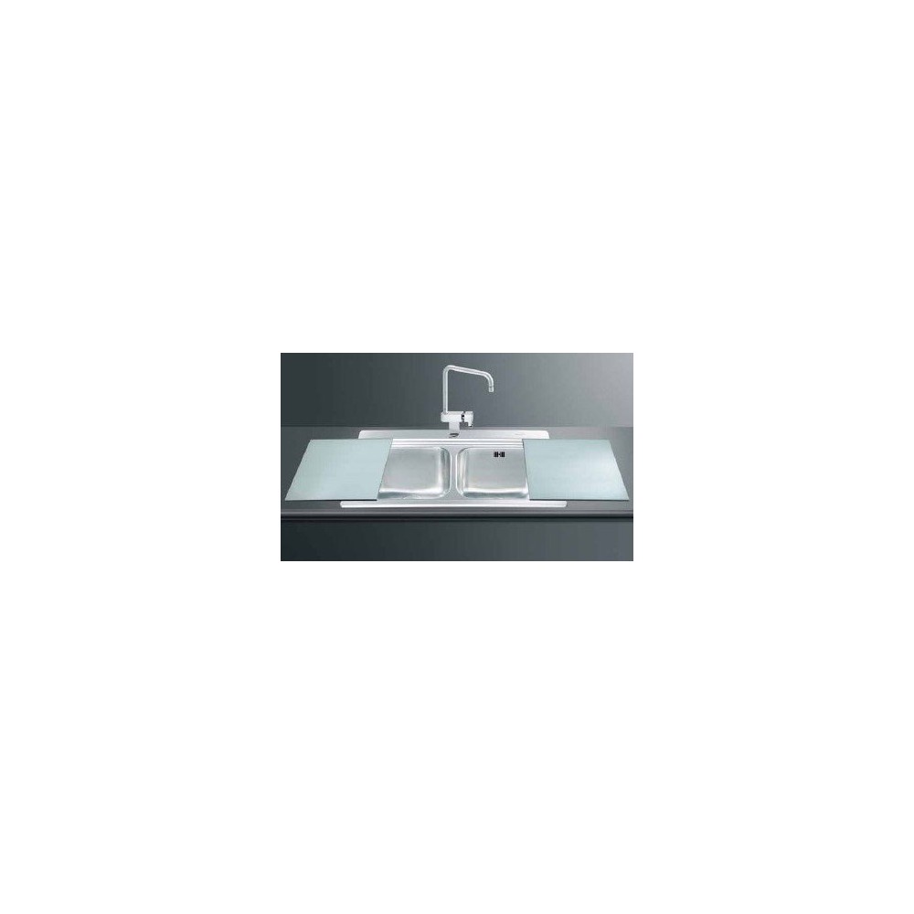 Lavello incasso 2 vasche 90x50 con taglieri in vetro bianco Smeg LI92B inox spazzolato