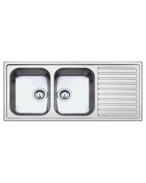 Lavello cucina acciaio 116x50 cm doppia vasca e gocciolatoio destro SAXT333A