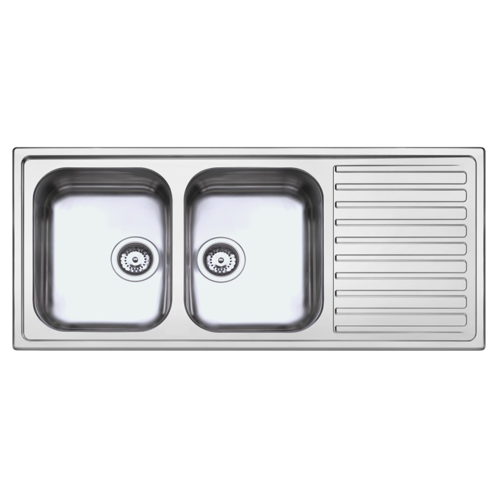 Lavello cucina acciaio 116x50 cm doppia vasca e gocciolatoio destro SAXT333A