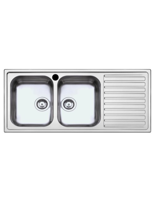 Lavello Cucina Acciaio 116x50 cm Doppia Vasca e Gocciolatoio Sinistro