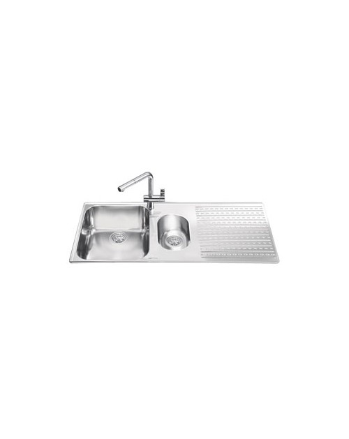 Lavello incasso 2 vasche e gocciolatoio destro 100x50 Smeg LTS102D2 inox spazzolato