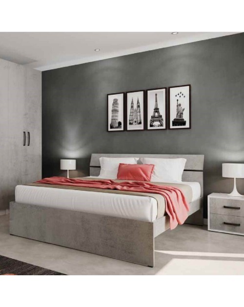 Letto una piazza e mezza in legno colore cemento