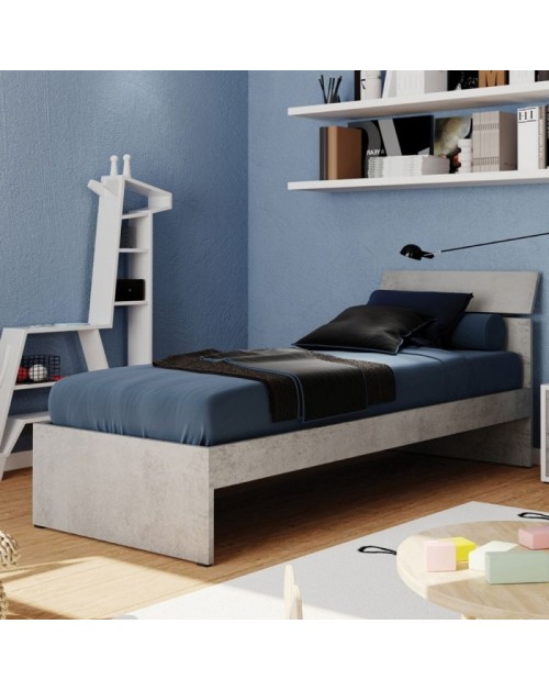 Letto singolo in legno colore cemento