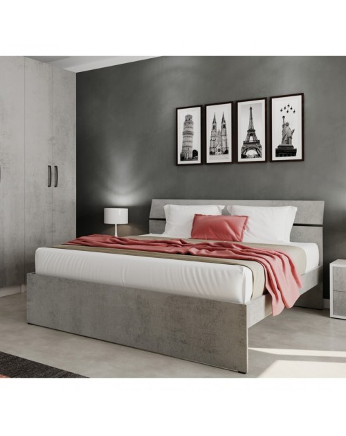 Letto matrimoniale in legno colore cemento
