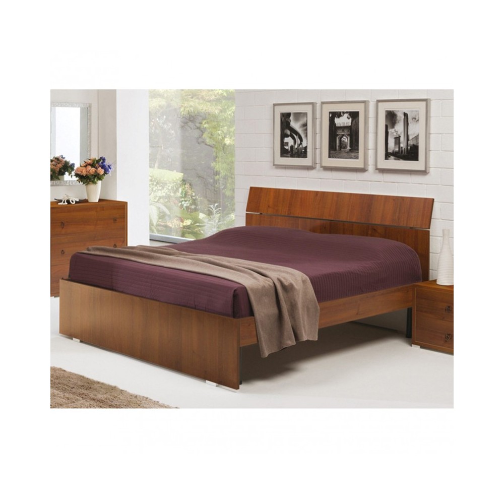 Letto matrimoniale in legno colore noce antico