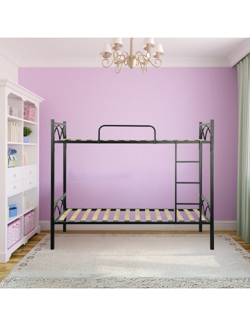 Letto a castello in metallo nero con reti incluse Wind 80x198x161H
