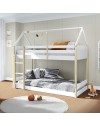 Letto a castello Montessori a forma di casetta in legno bianco – Due sogni sotto un unico tetto, con stile e funzionalità