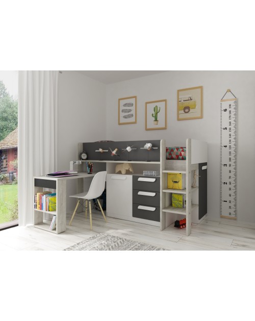 Letto a soppalco con scrivania estraibile 6020 colore bianco antracite