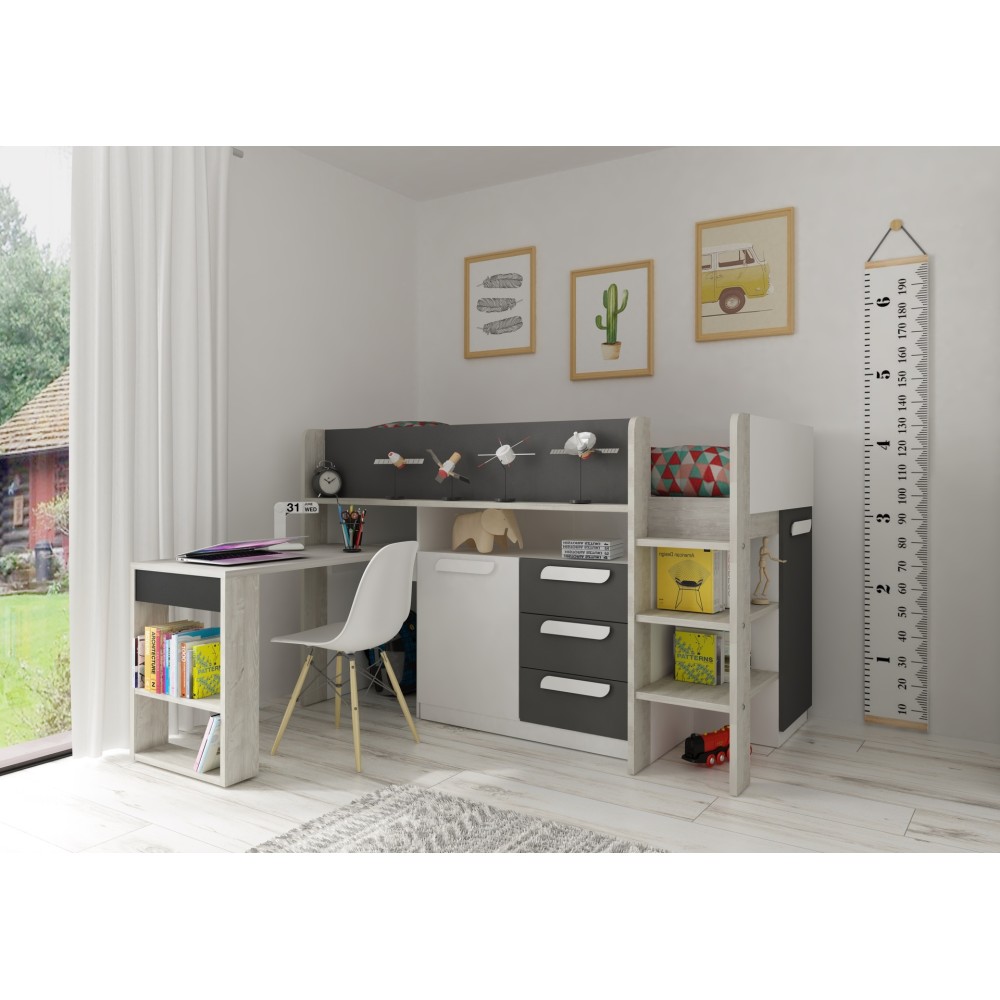 Letto a soppalco con scrivania estraibile 6020 colore bianco antracite