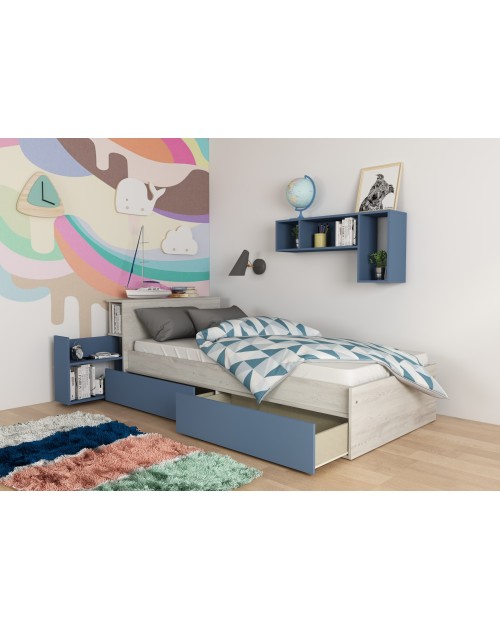 Letto con comodino estraibile 1660 colore bianco celeste