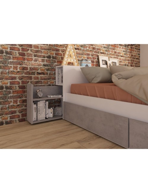 Letto francese 1566 bianco e cemento con 4 cassettoni e comodini estraibili