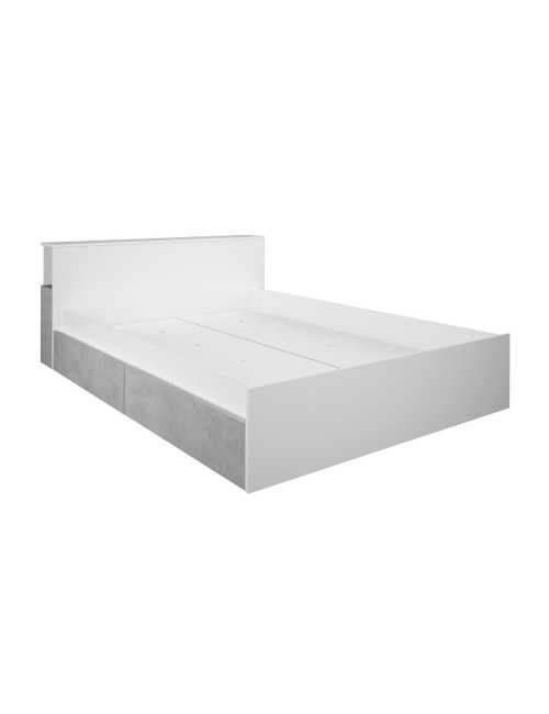 Letto francese 1566 bianco e cemento con 4 cassettoni e comodini estraibili