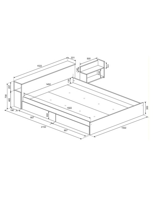 Letto francese 1566 bianco e cemento con 4 cassettoni e comodini estraibili